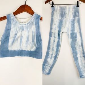 Vitala Workout Set Cut-Out Back Crop Top Active Leggings Set Blue White Size M/L